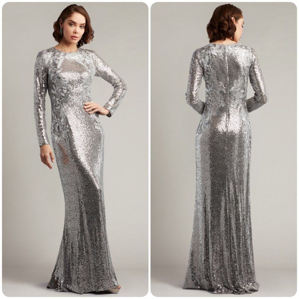 TADASHI SHOJI BRUNEI LONG-SLEEVE SEQUIN GOWN